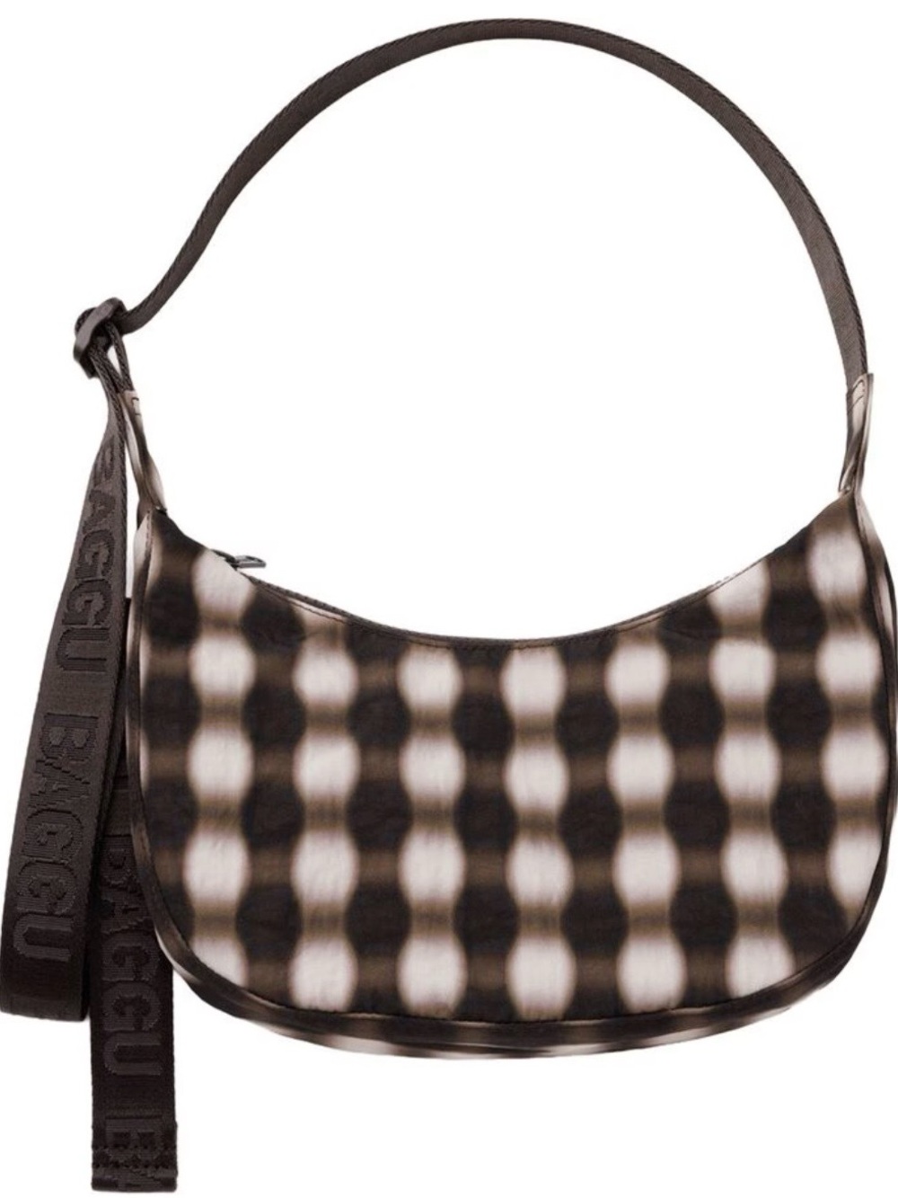 Baggu Blurred Gingham Brown Small Crescent Bag NWT